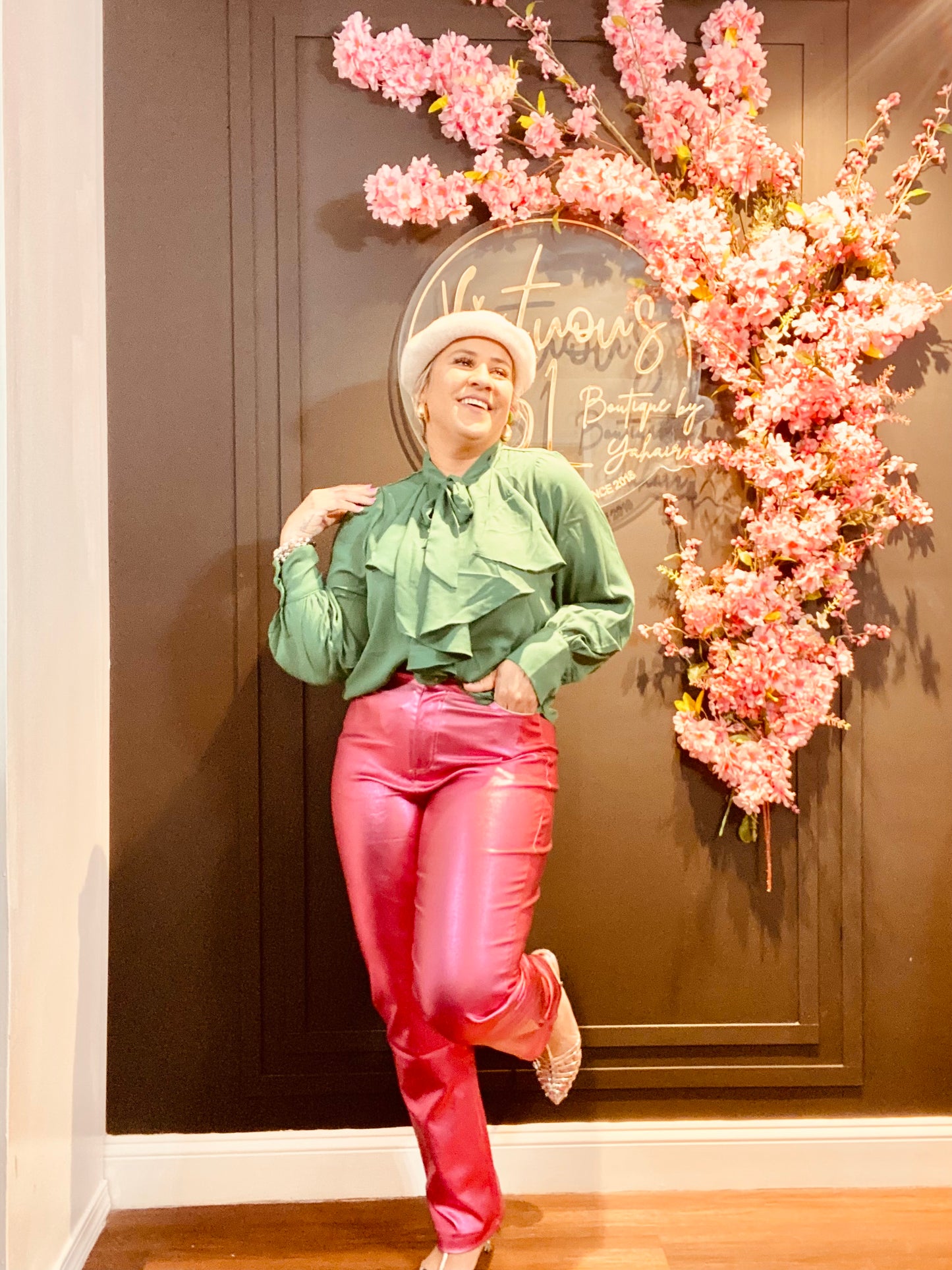 Metallic slim pants