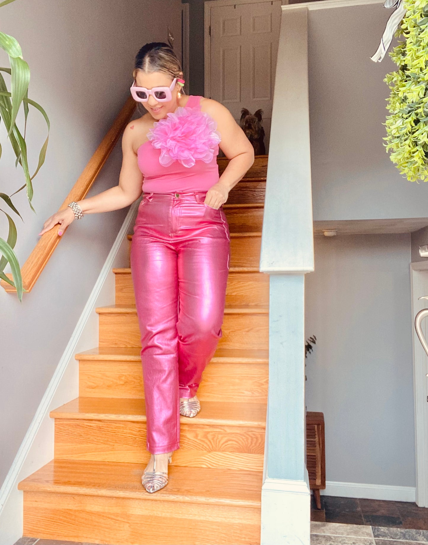 Metallic slim pants