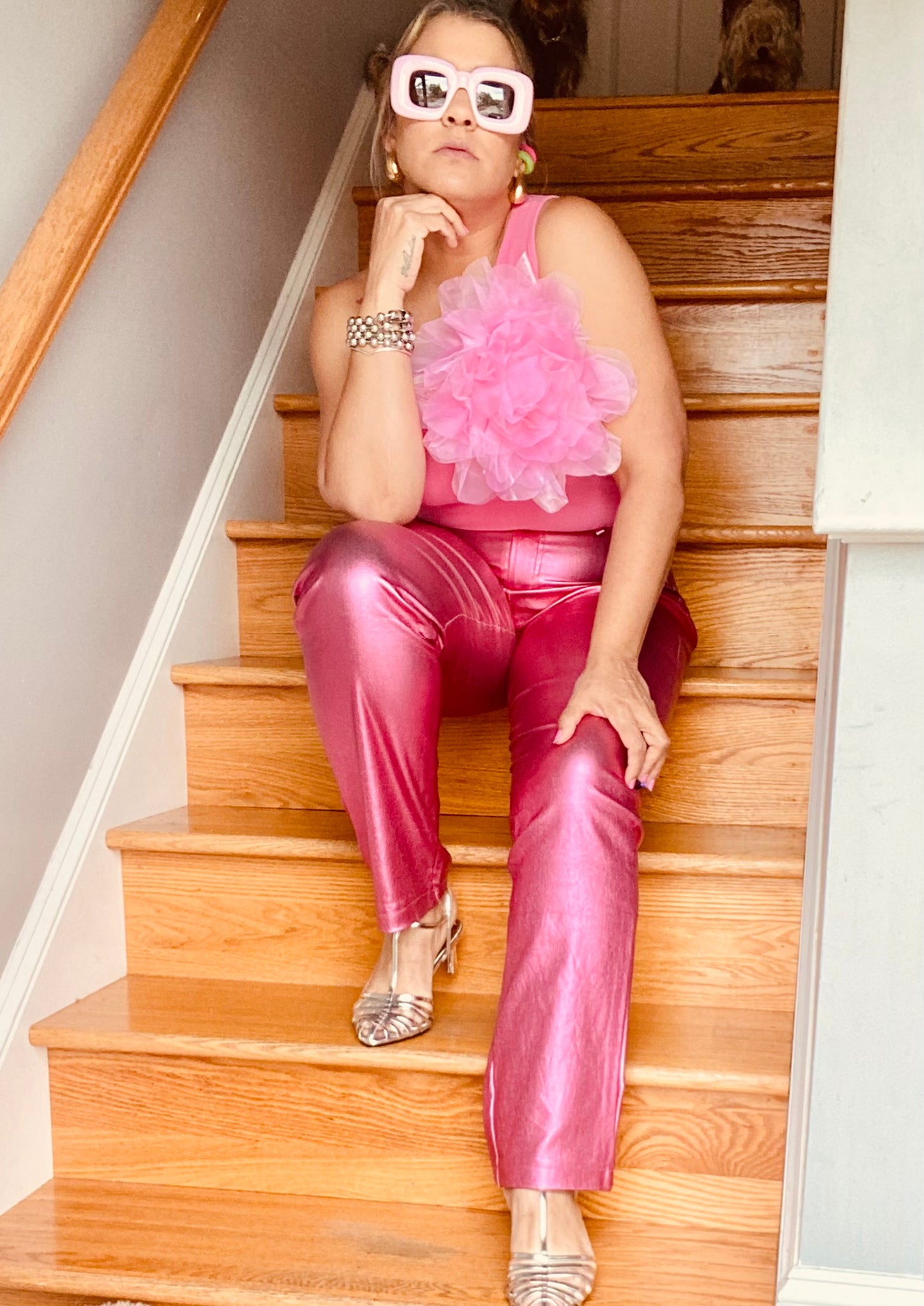 Metallic slim pants