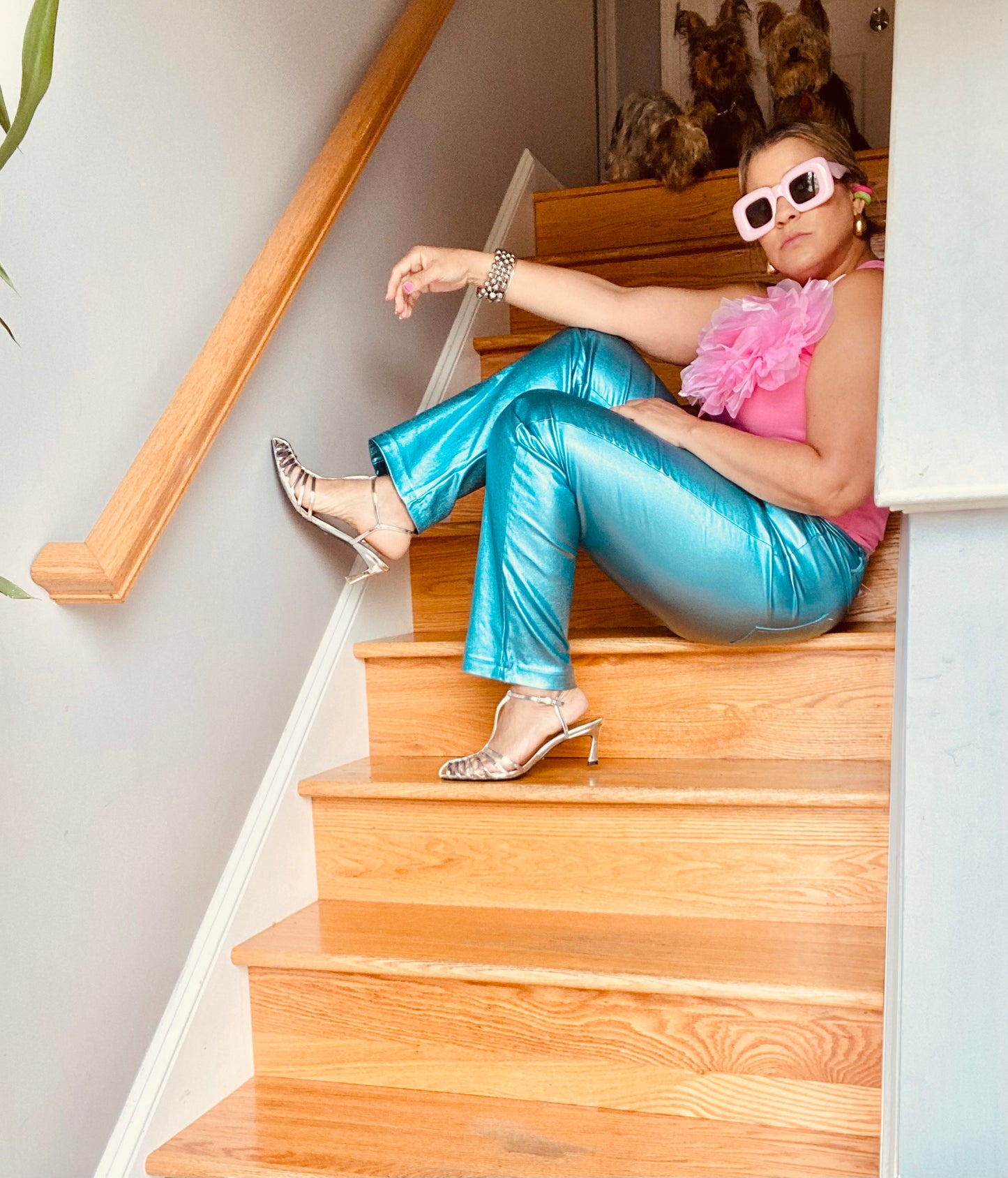 Metallic slim pants