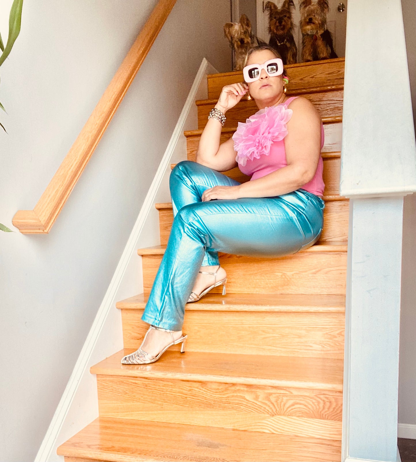 Metallic slim pants