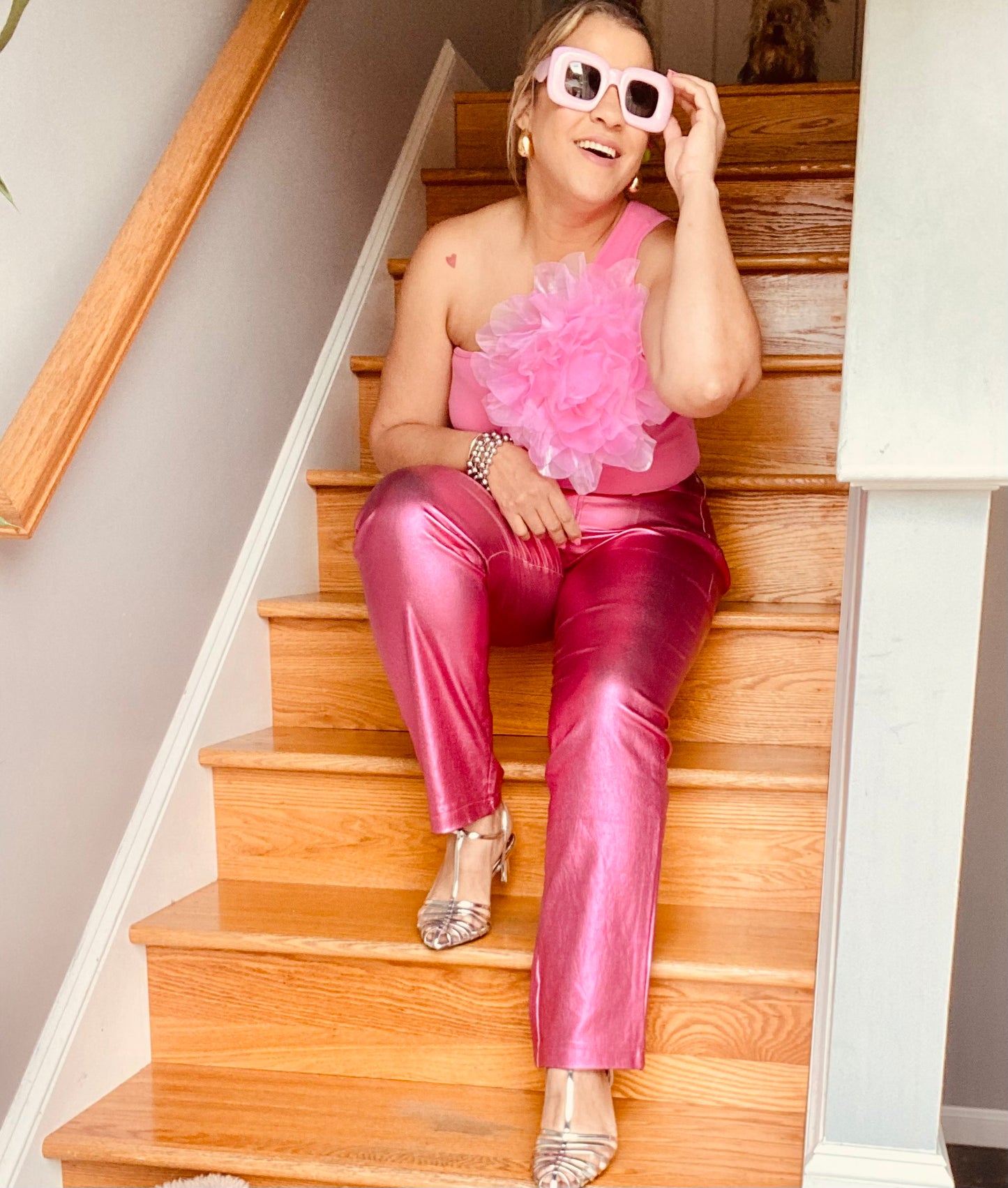 Metallic slim pants