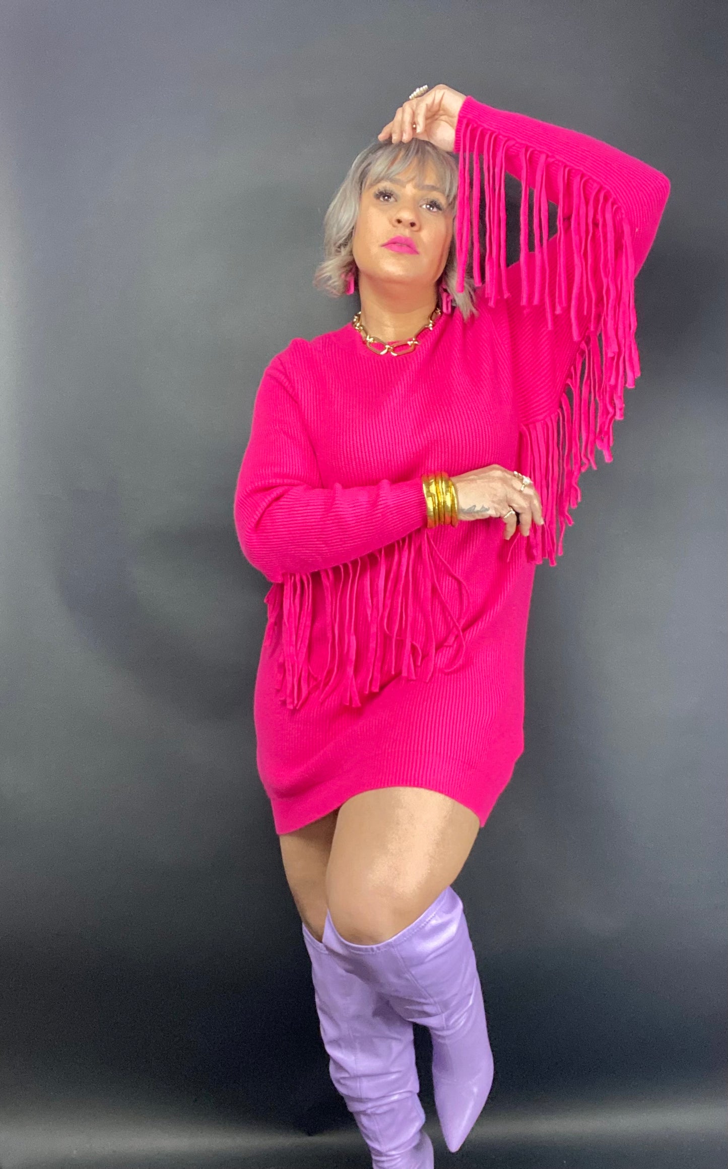 Fringes sweater dress