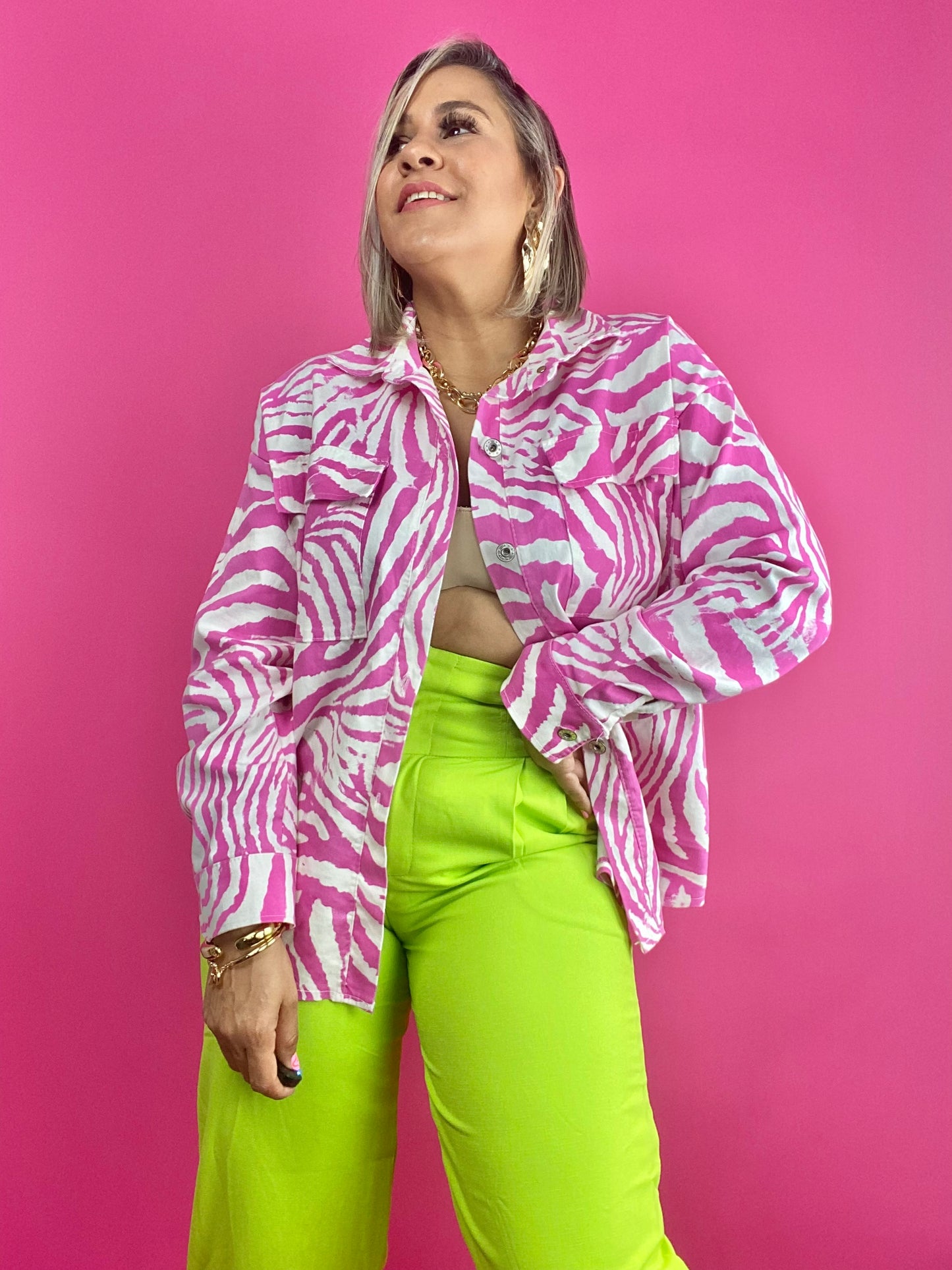 Zebra Shell Button Top