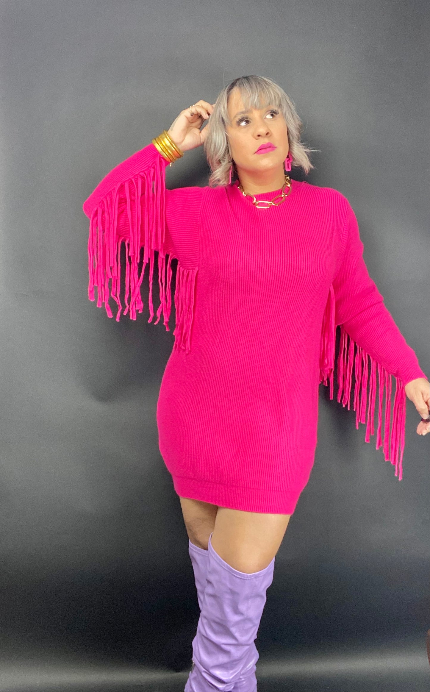 Fringes sweater dress