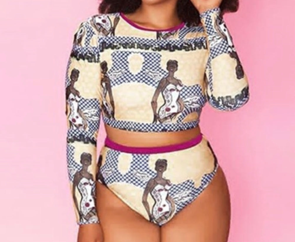 Retro Long- sleeved Swimsuit