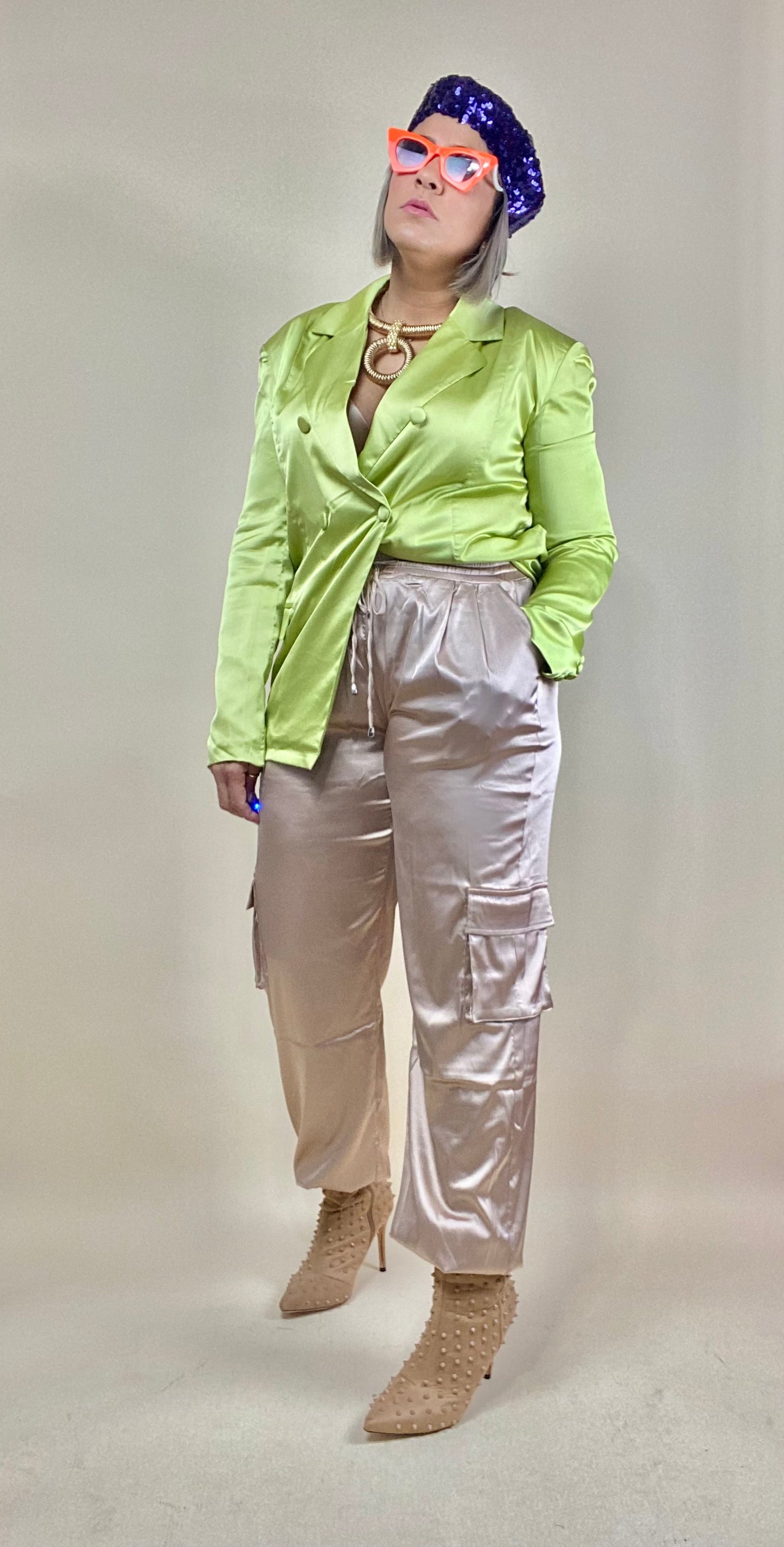 Lime blazer satin