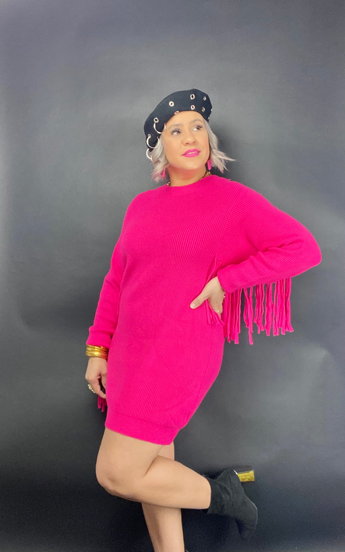 Fringes sweater dress